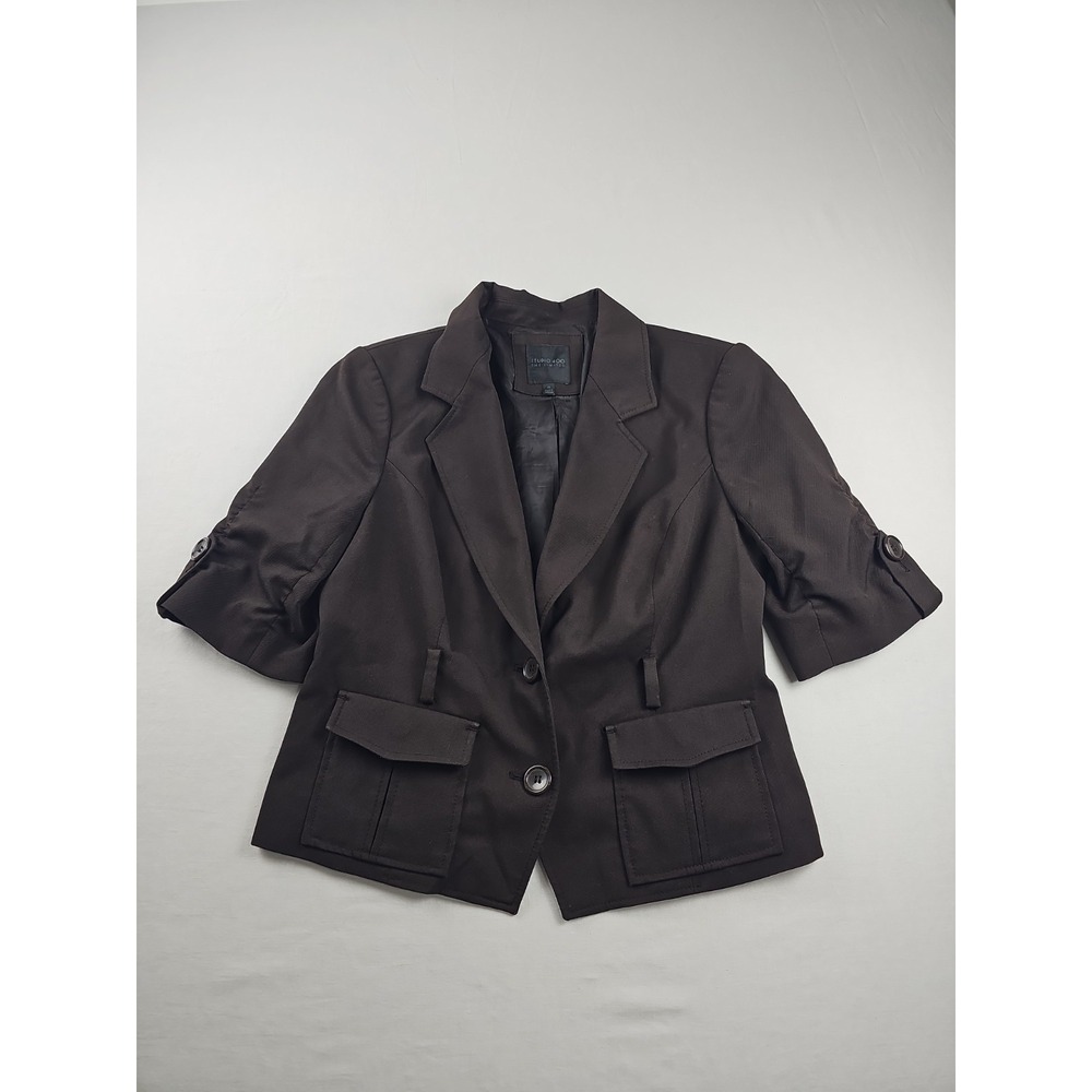Studio 400 The Limited Women's Blazer Size M Brown Ruched 3/4 Sleeve Career Jack